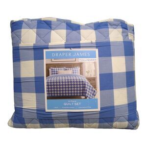 Glen Gingham Blue - Draper James 4-Piece Reversible Cotton/Polyester Quilt Set,